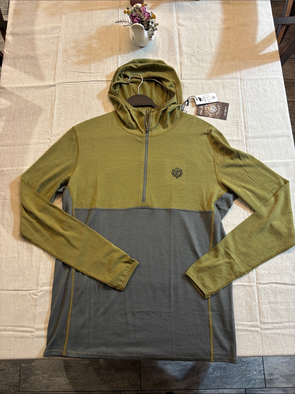 Born Primitive Men's Ridgeline  Hooded Half-Zip Shirt in OD Green/Grey